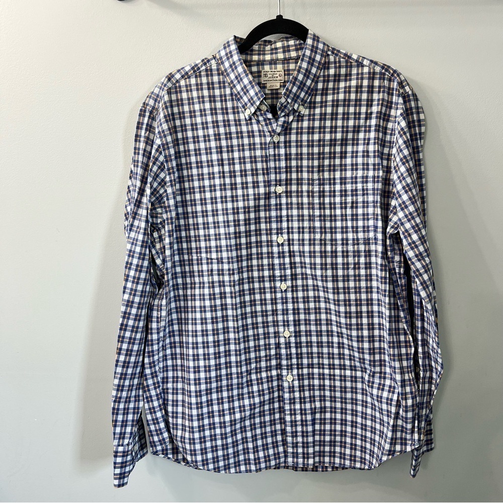 J. Crew Blue & Yellow Plaid Cotton Button Down Dress Shirt Large